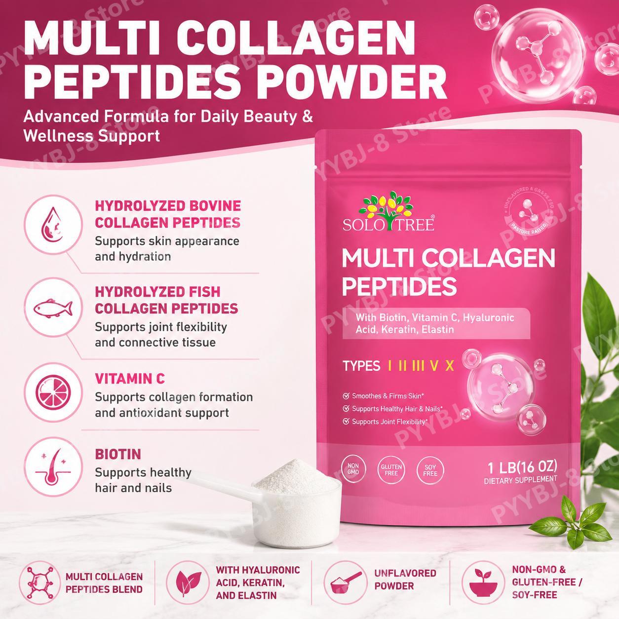 Collagen Peptide Powder - مسحوق سولو تري متعدد الكولاجين مع